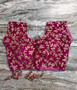 Magenta Velvet Blouse With Zari Embroidery