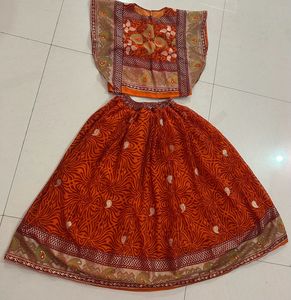 Orange Ethnic Girls Lehenga Choli