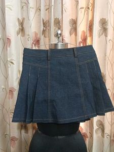 Denim Pleated Mini Skirt