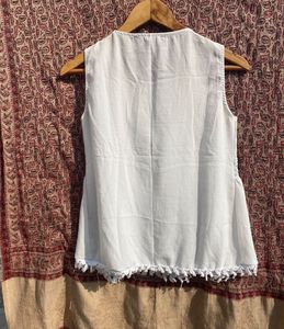 Ivory League Lace Trim Peplum Top