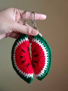 Watermelon Slice Crochet Keychain set-2