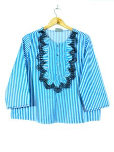 Scoup Blue With White Strips Printed Top (Women)