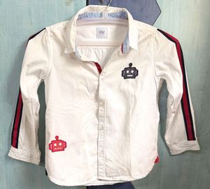 Kids White Robot Print Shirt