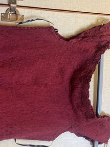 Maroon Off-Shoulder Smocked Dress