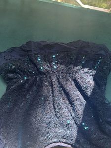 Navy Blue Sequin Embroidered Crop Top