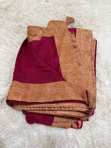 Elegant Maroon Saree with Golden Border