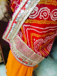 Vibrant Orange and Red Saree
