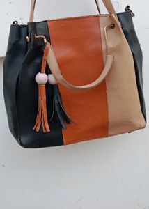 Stylish Colorblock Handbag with Tassel Charm