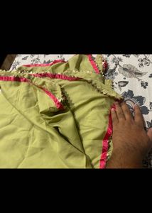 Lime Green Dupatta with Pink Border Unused