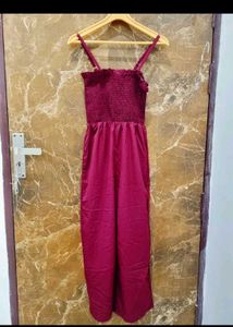 Maroon Smocked Jumpsuit