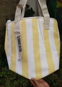 Cute Yellow & White Striped Tote Bag