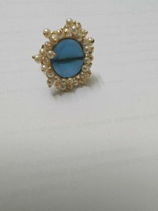 Elegant Pearl and Blue Stone Ring