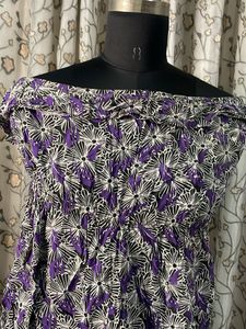 Purple Floral Off-Shoulder Smocked Top