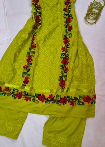 Bright Lime Green Floral Embroidered Suit