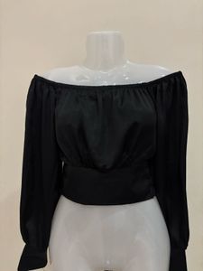 Chic Off-Shoulder Black Satin Top