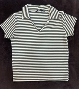 Green & White Striped Polo Top