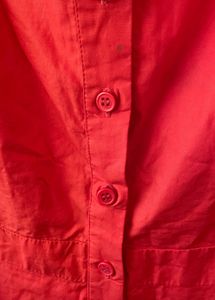 Vibrant Red Button-Front Midi Dress