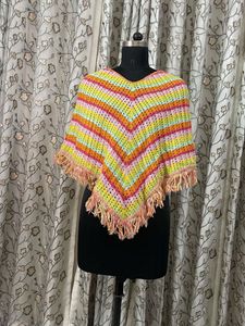 Crocheted Poncho with Fringe