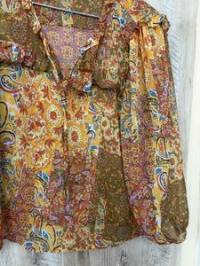 Boho Print Sheer Blouse