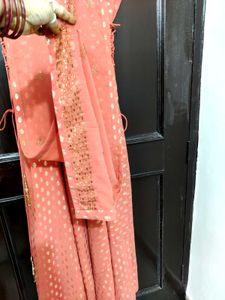 Peach Cut Stone Work Dress One Peace Long ✨