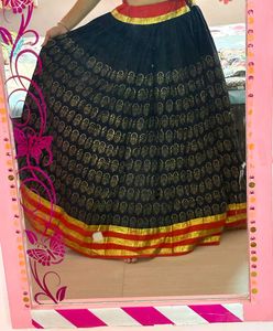Elegant Black & Gold Printed Skirt navratri choli