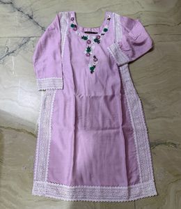 Lilac Kurta with White Lace Trim