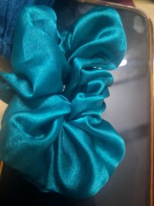 Teal Satin Scrunchie