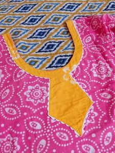 Vibrant Pink Kurta Set with Yellow Dupatta