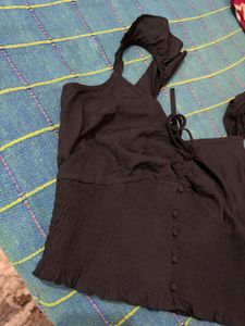 Chic Black Smocked Crop Top