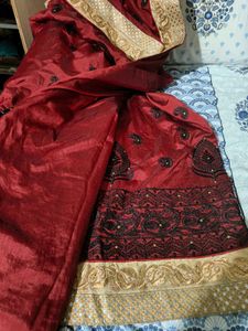 Maroon Embroidered Saree