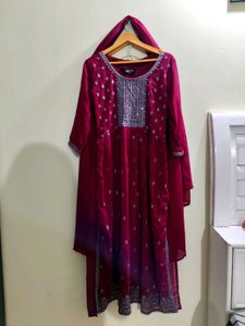 Elegant Maroon Embroidered Kurta with Dupatta