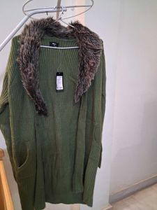 Olive Green  Faux Fur Collar