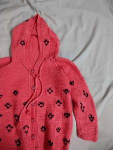 [unisex]Handmade Adorable Pink Hooded Knit Sweater