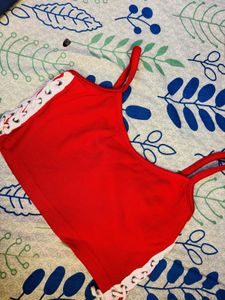 Red Spaghetti Strap Crop Top