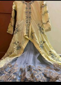 handwork Yellow &amp; Grey Embroidered Gown