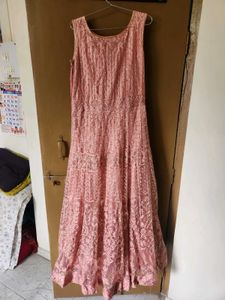 Pink Lace Ethnic Gown with Dupatta