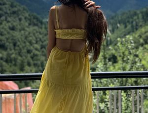 Yellow Spaghetti Strap Tiered Dress