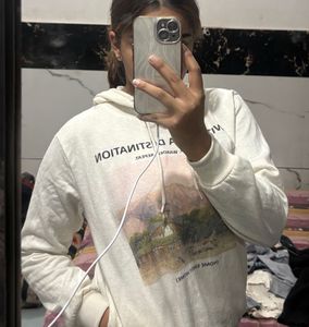 Cream Graphic Print Hoodie