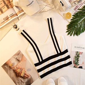 Shein Striped White and Black Crop Top
