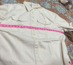 Cream Long Sleeve Button-Up Shirt L size