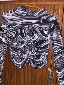 Black &amp; White Swirl Mesh Top