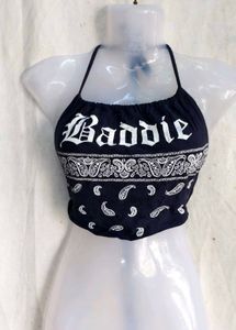 Navy blue "Baddie" Halter Neck Crop Top