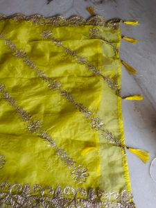 Organza Lemon Yellow  2.5 Miter Duptta