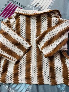 Crochet Striped Cropped Shirt