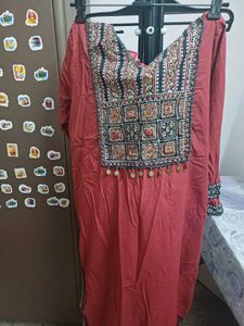 Embroidered Red Kurta