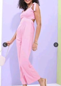 Chic Pink Jumpsuit with Tie-Up Shoulders
