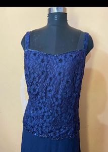 Elegant Navy Blue Embellished Gown