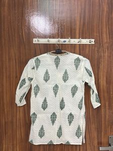 Stylish White Kurta with Green Leaf Print