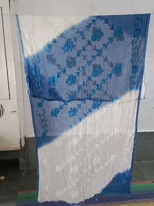 Blue &amp; White Embroidered Dupatta