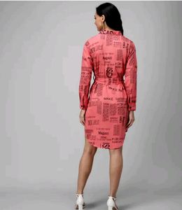 Trendy Newspaper Print Shirt Dress